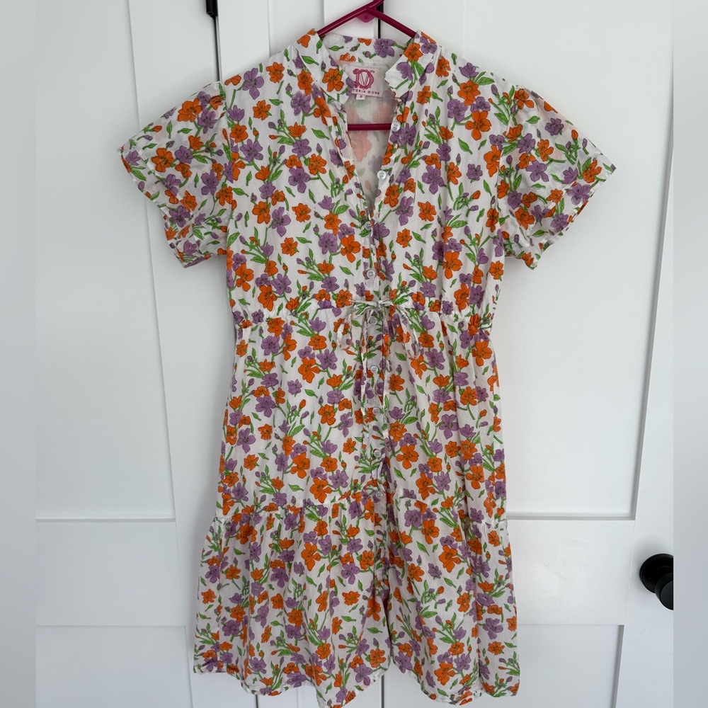 Victoria Dunn Floral Dress with Orange and Purple Accents